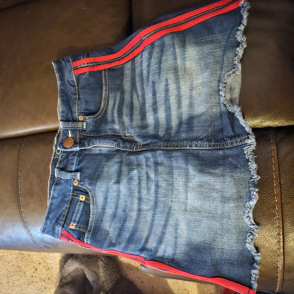 Denim Skirt with Red Stripe